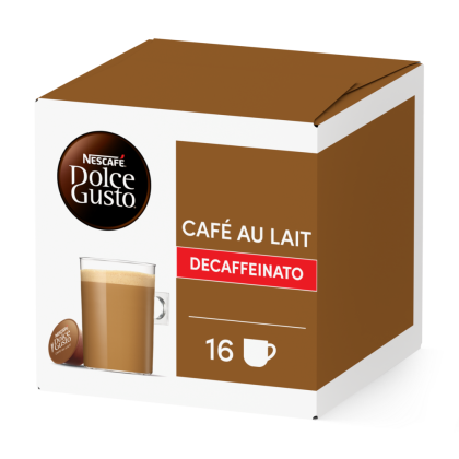 Front view of Café au Lait Decaffeinato (16 pods) box
