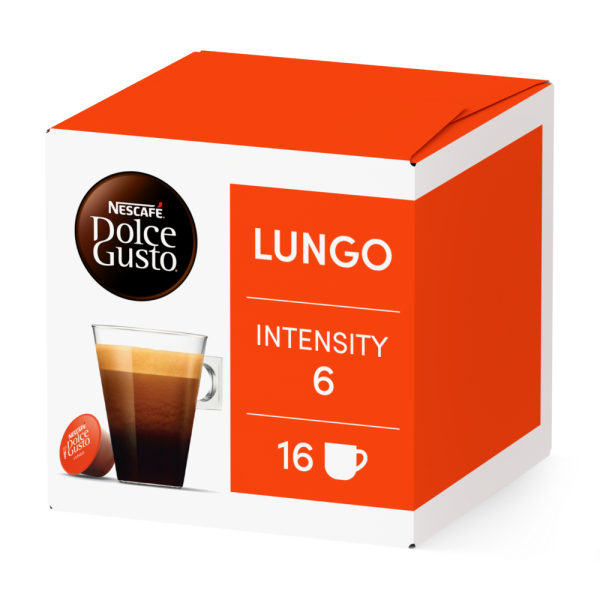Front view of Lungo (16 pods) box